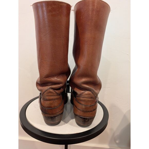 Vintage Brown Leather Harness Boots – Size 8.5–9, CAT/Vibram Sole, Moto Style - Picture 5 of 10